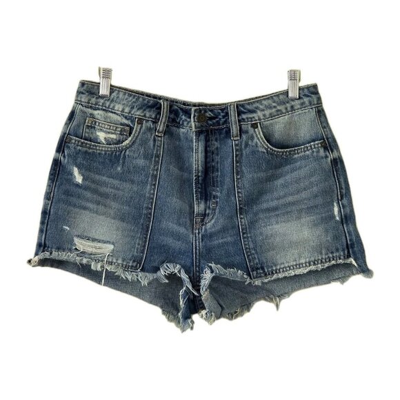 Hidden Pants - Hidden LA Shorts Women L Blue Distressed Cotton Beach Hippie Raw Hem 4182M-DK